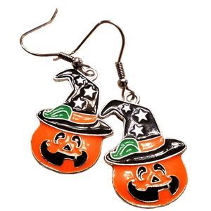 Jack-O-Lantern with Witches Hats Dangling Earrings